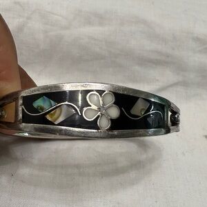 Vintage Alpaca Silver and Black onyx  and agate inlay child’s bracelet